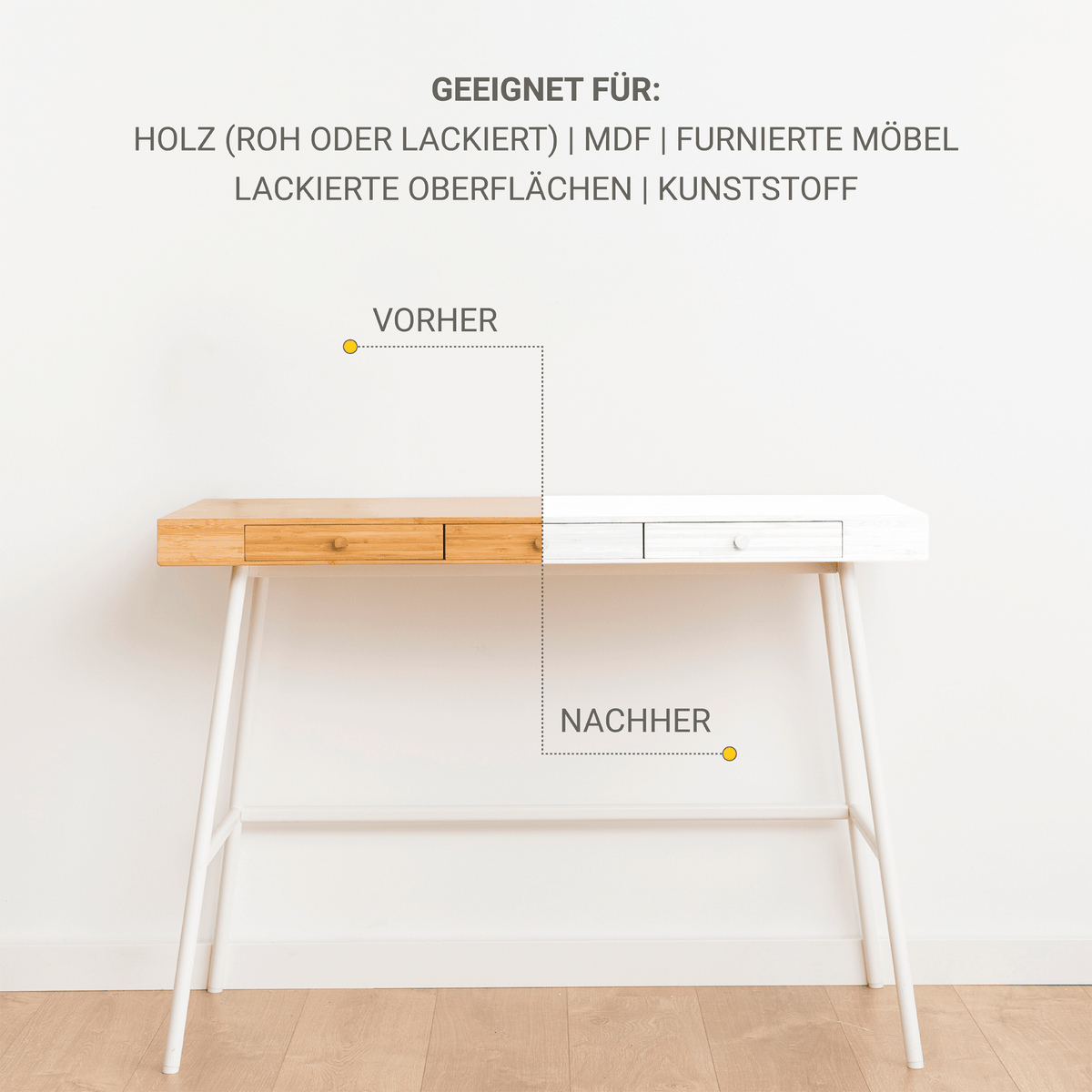 Derendo® Möbelfarbe Weiss 750ml – Möbelfarbe ohne Schleifen + Lack-Roller-Set in – Produktbild von Derendo