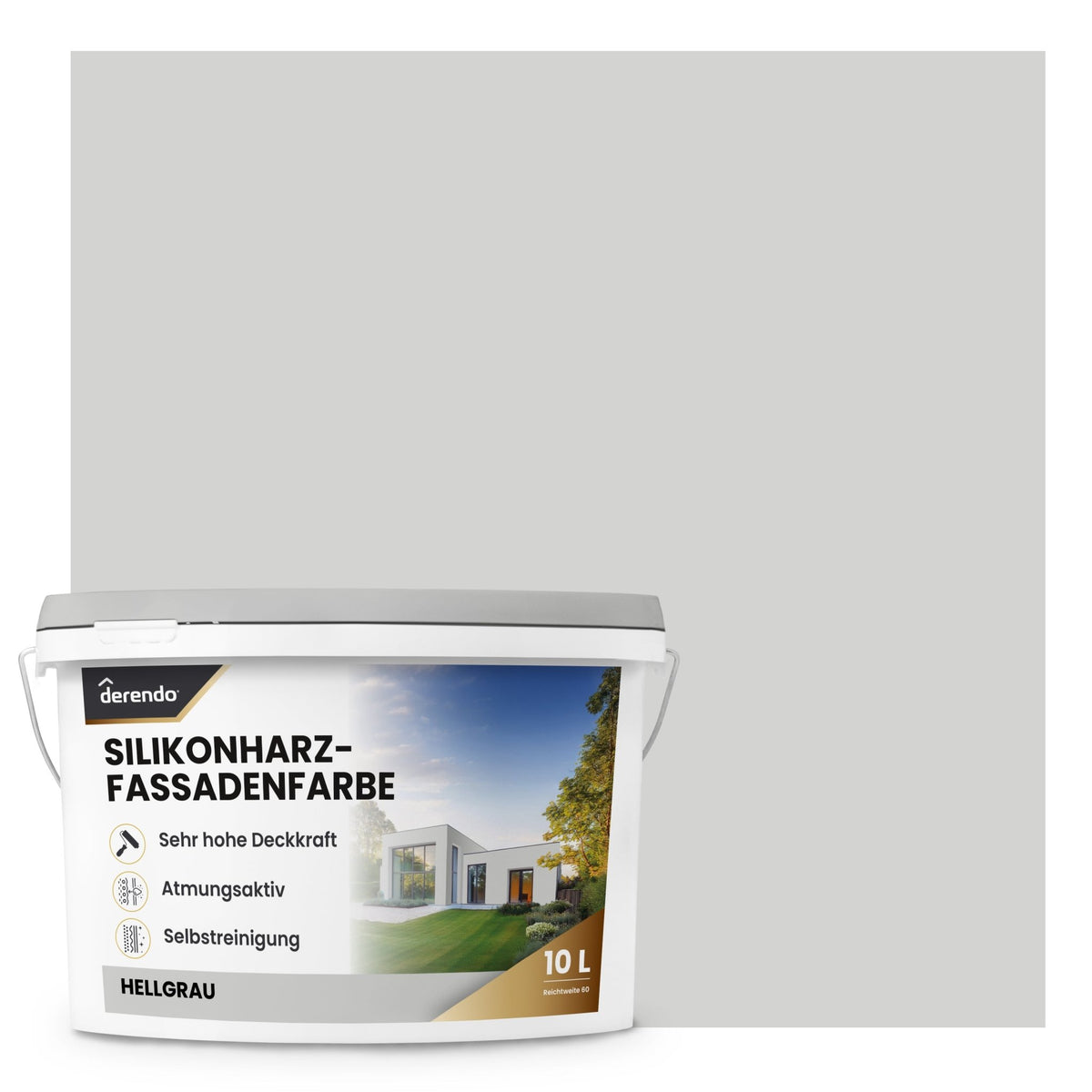 Derendo Premium Fassadenfarbe Hellgrau mit Wetterschutz und Abperleffekt - 4251604929198 - Derendo