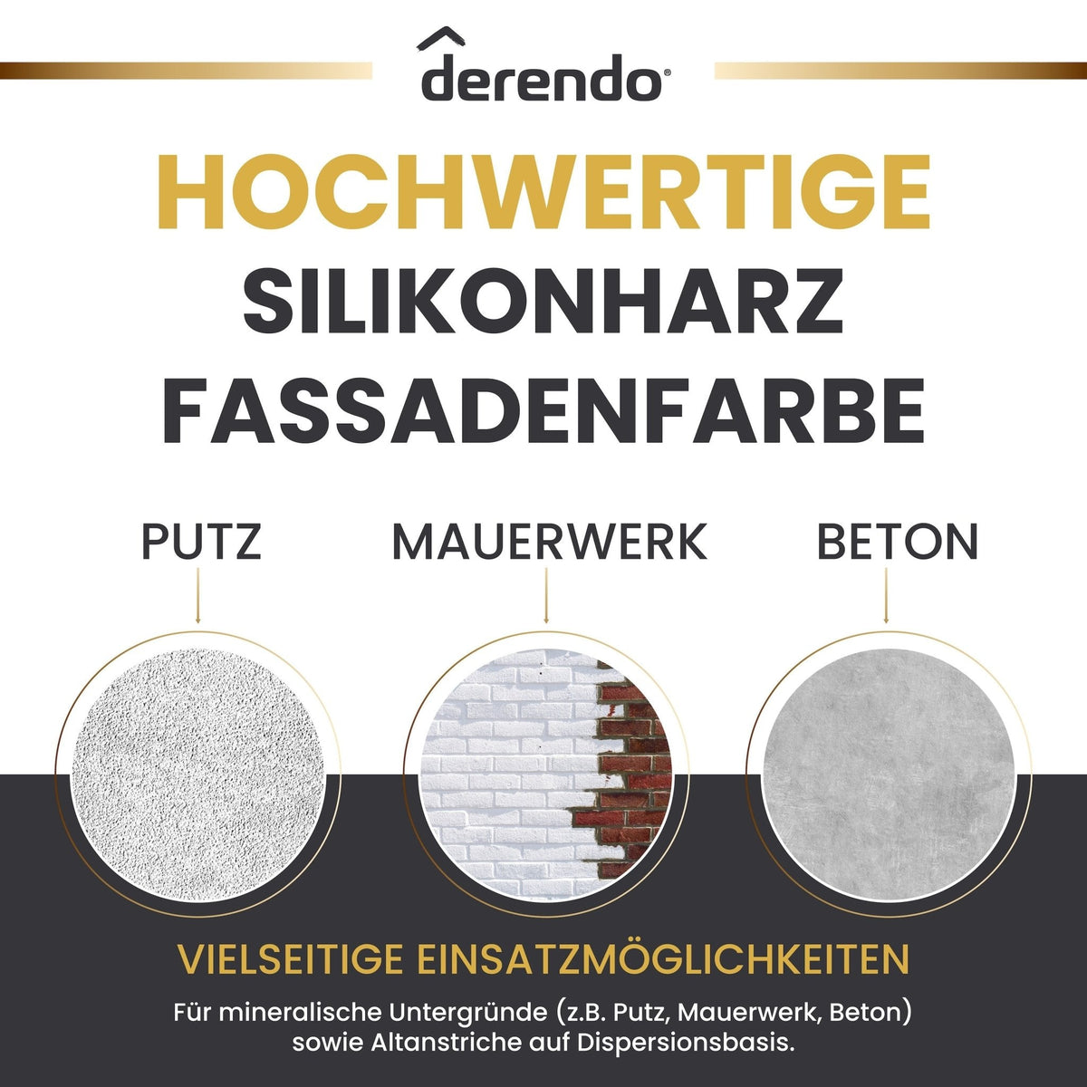 Derendo Premium Fassadenfarbe Sandbeige mit Wetterschutz und Abperleffekt in 2.5L – Produktbild von Derendo