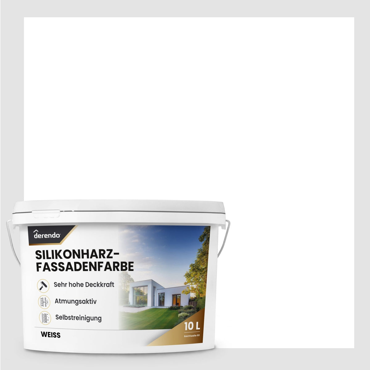 Derendo Premium Silikonharz Fassadenfarbe weiß mit Wetterschutz durch Abperleffekt des Lotusblattes in 2.5 Liter – Produktbild von Derendo