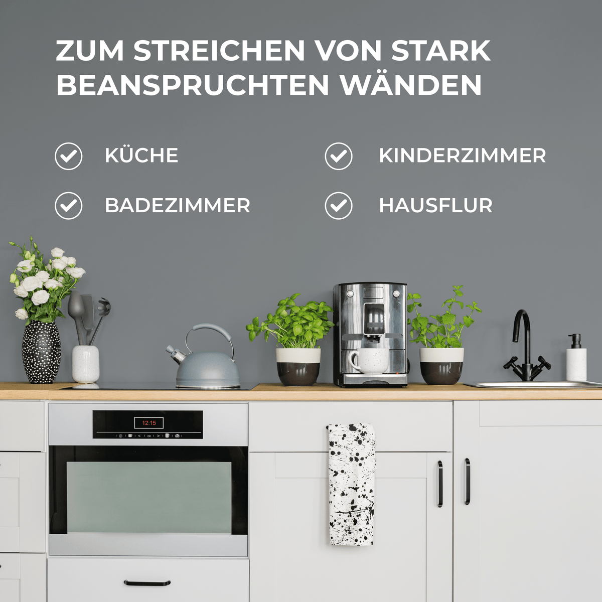 Derendo Wandfarbe Latexfarbe Asphaltgrau Matt abwaschbar in 10 Liter – Produktbild von Derendo