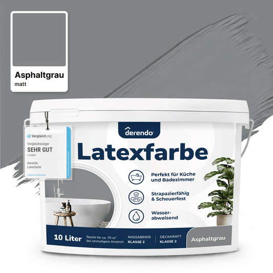 Derendo Wandfarbe Latexfarbe Asphaltgrau Matt abwaschbar in 2.5 Liter – Produktbild von Derendo