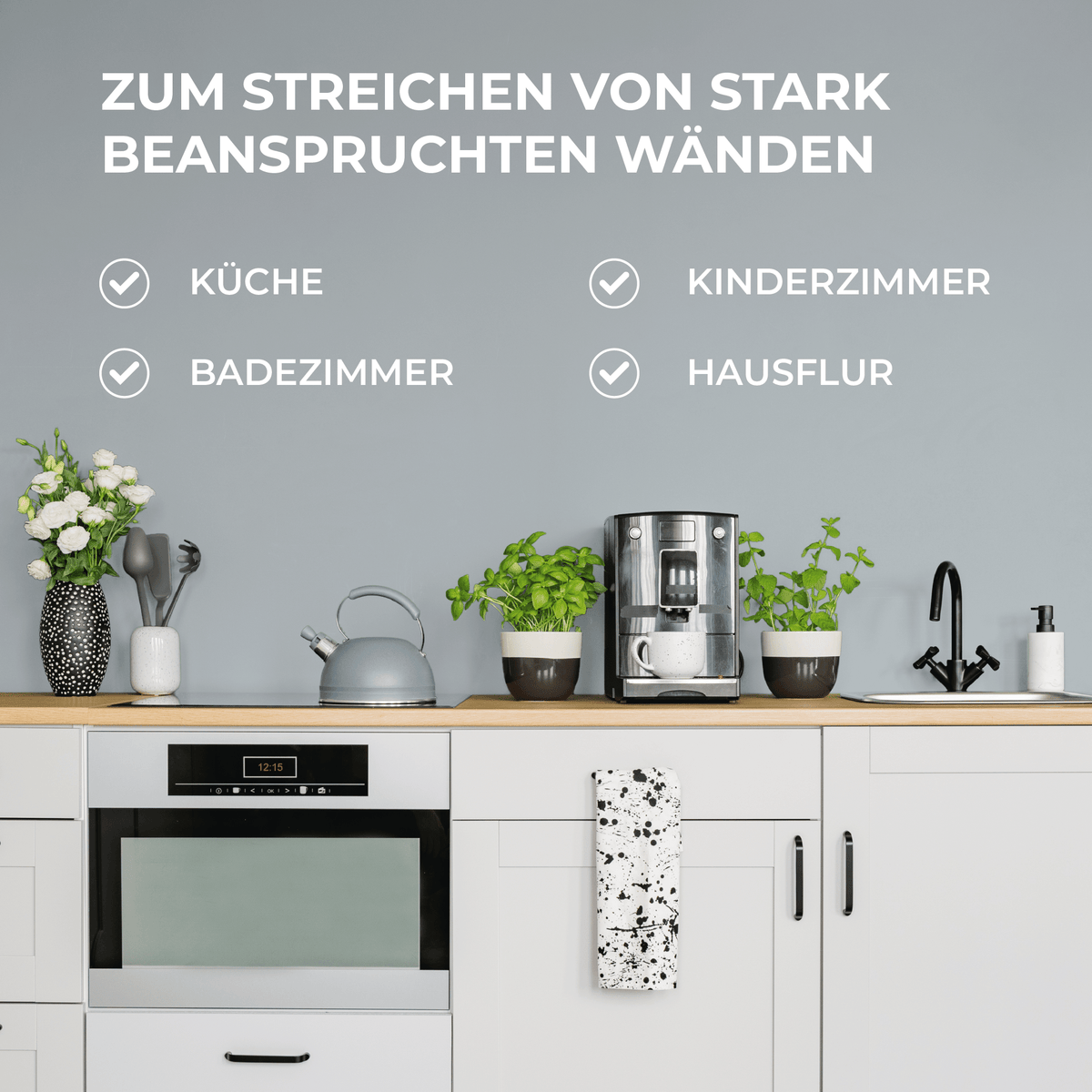 Derendo Wandfarbe Latexfarbe Betongrau Matt abwaschbar in 10 Liter – Produktbild von Derendo