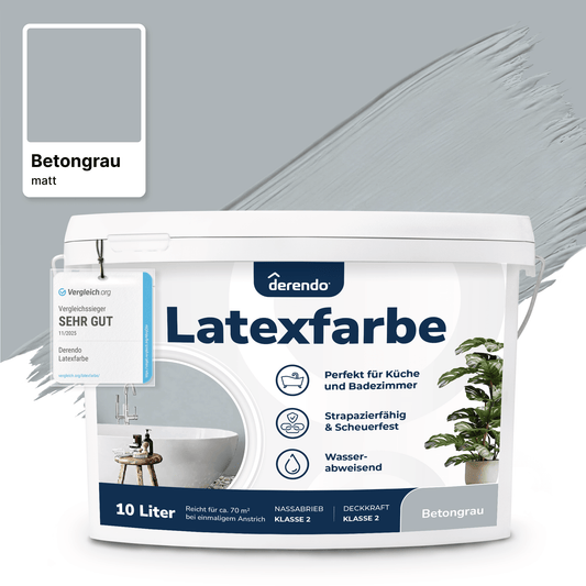 Derendo Wandfarbe Latexfarbe Betongrau Matt abwaschbar in 2.5 Liter – Produktbild von Derendo