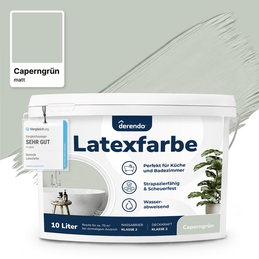 Derendo Wandfarbe Latexfarbe Caperngrün Matt abwaschbar in 2.5 Liter – Produktbild von Derendo