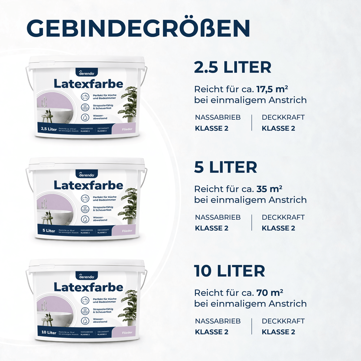 Derendo Wandfarbe Latexfarbe Flieder Matt abwaschbar in 10 Liter – Produktbild von Derendo