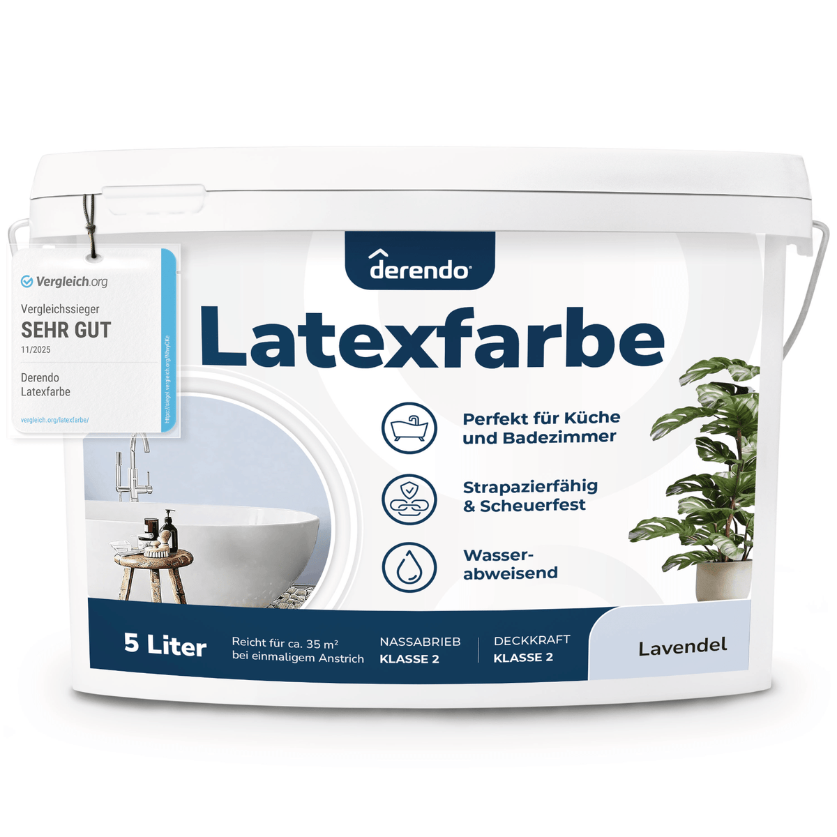 Derendo Wandfarbe Latexfarbe Lavendel Matt abwaschbar in 5 Liter – Produktbild von Derendo