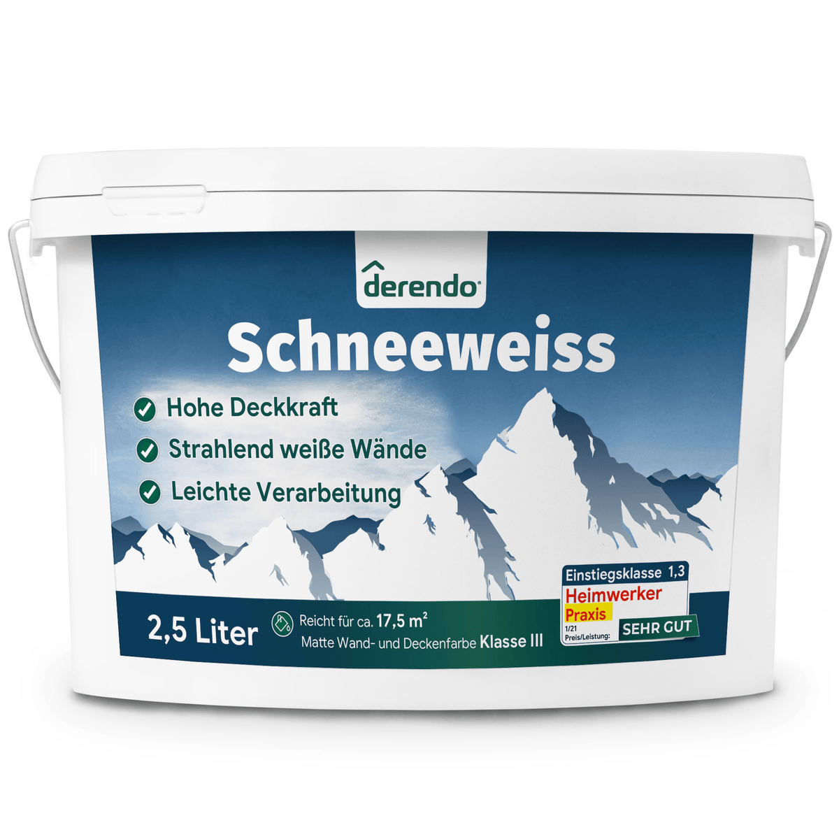 Derendo Wandfarbe Schneeweiss - Unser Bestseller in 2.5 Liter – Produktbild von Derendo