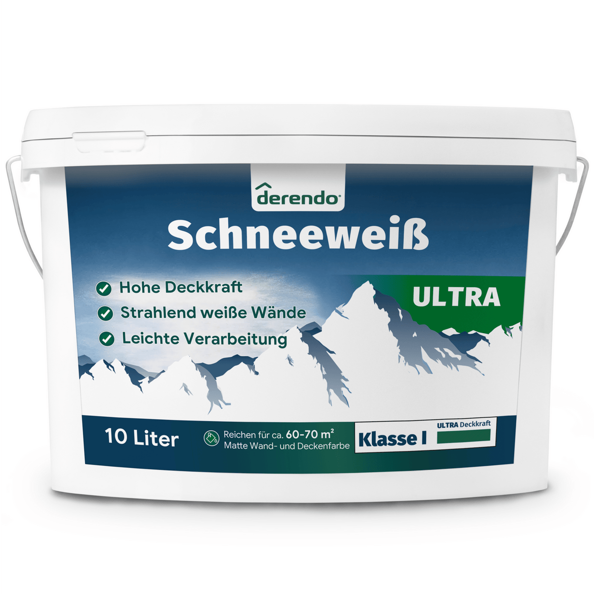 Derendo Wandfarbe Ultra Schneeweiss - mit Ultra Deckkraft in 10 Liter – Produktbild von Derendo