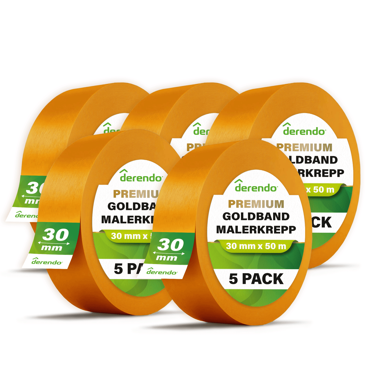Derendo® Washi Tape Malerkrepp Premium – Goldband für scharfe Farbkanten in 30mm x 50m – Produktbild von Derendo