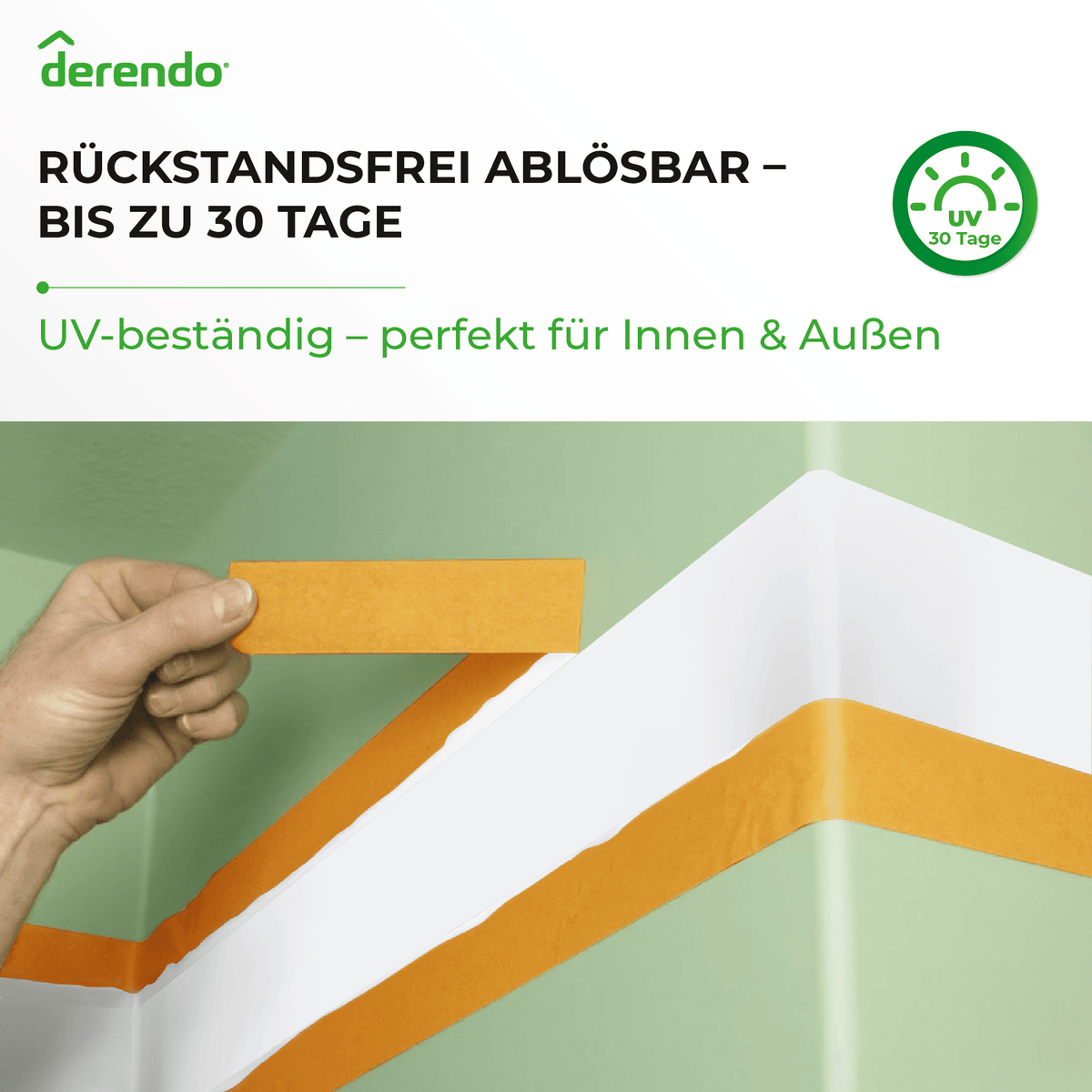 Derendo® Washi Tape Malerkrepp Premium – Goldband für scharfe Farbkanten in 30mm x 50m – Produktbild von Derendo
