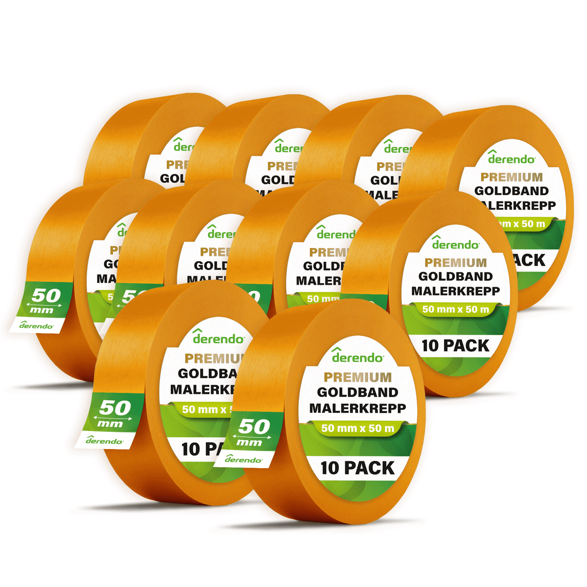 Derendo® Washi Tape Malerkrepp Premium – Goldband für scharfe Farbkanten in 50mm x 50m – Produktbild von Derendo