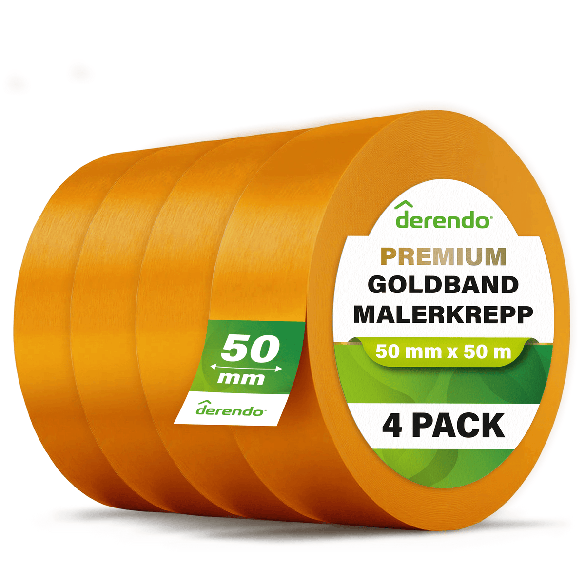Derendo® Washi Tape Malerkrepp Premium – Goldband für scharfe Farbkanten in 50mm x 50m – Produktbild von Derendo