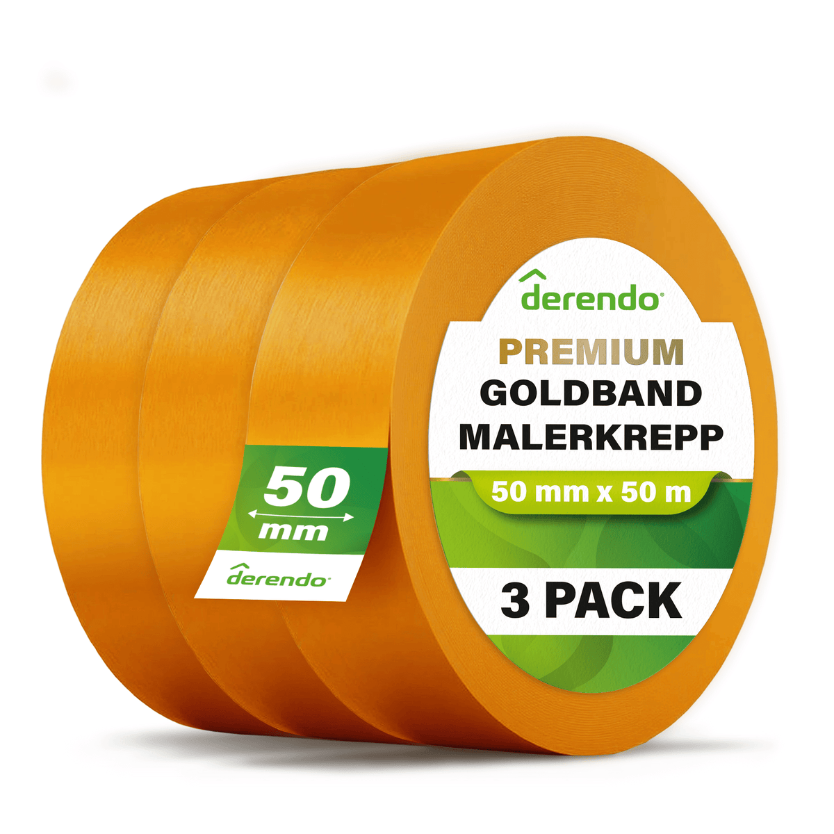 Derendo® Washi Tape Malerkrepp Premium – Goldband für scharfe Farbkanten in 50mm x 50m – Produktbild von Derendo