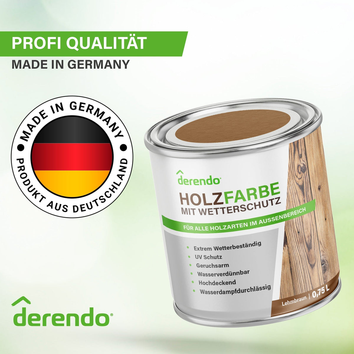 Derendo Wetterschutz Holzfarbe lehmbraun RAL 8003 in Lehmbraun RAL 8003 – Produktbild von Derendo