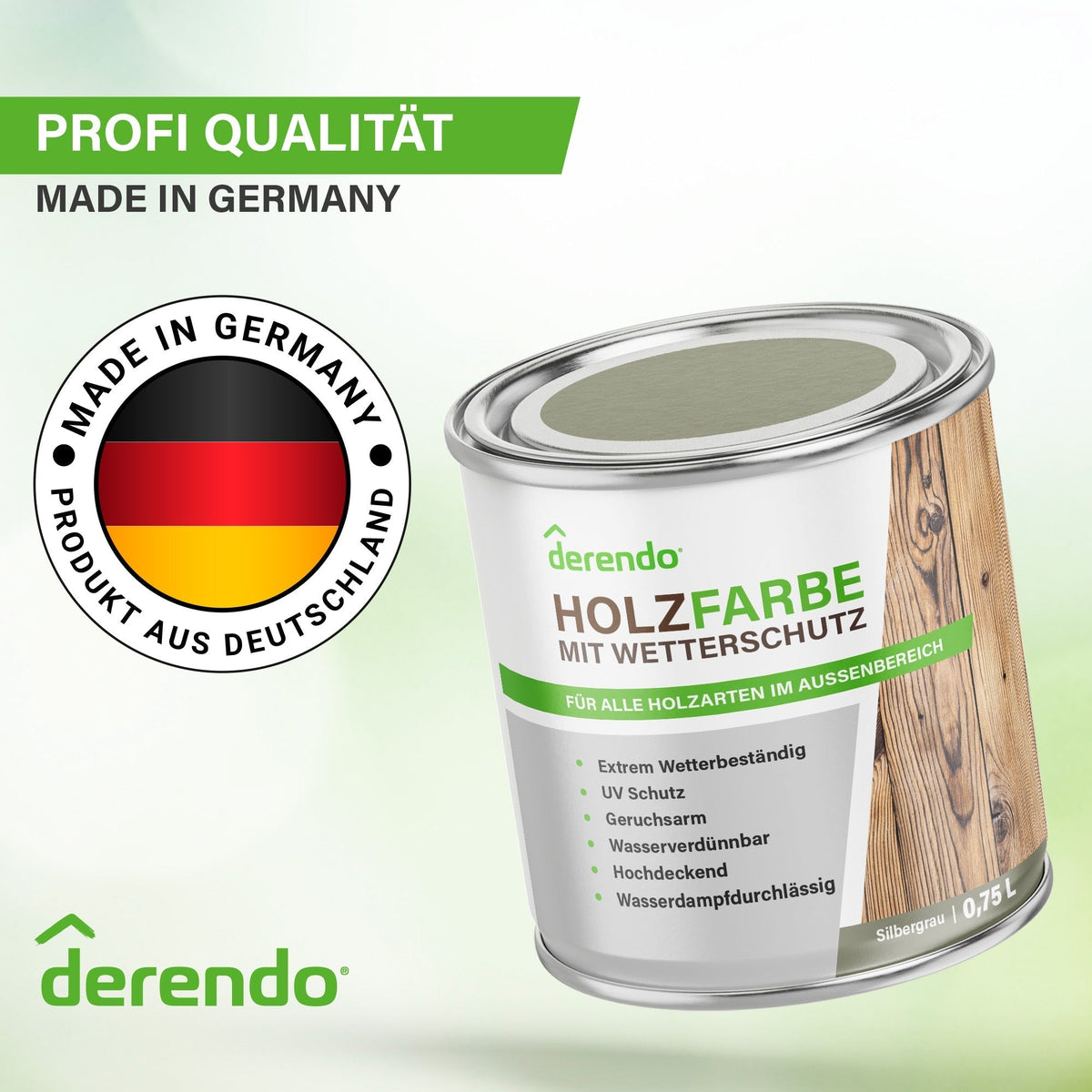 Derendo Wetterschutz Holzfarbe Silbergrau RAL 7001 in Silbergrau RAL 7001 – Produktbild von Derendo