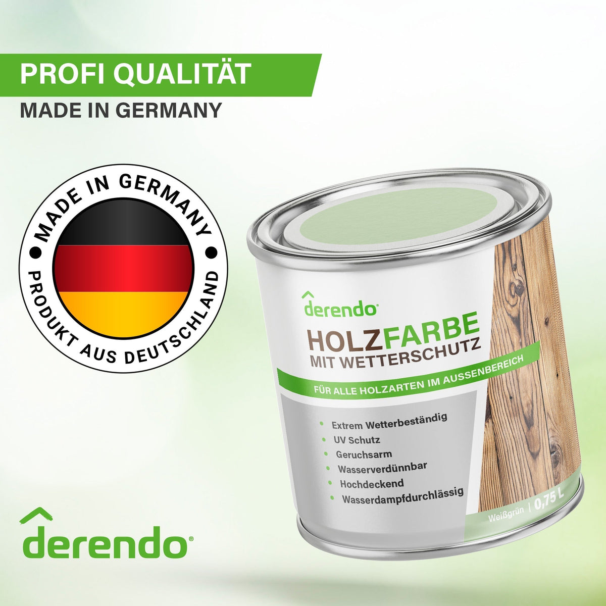 Derendo Wetterschutz Holzfarbe weißgrün RAL 6019 in Weissgrün RAL 6019ün – Produktbild von Derendo