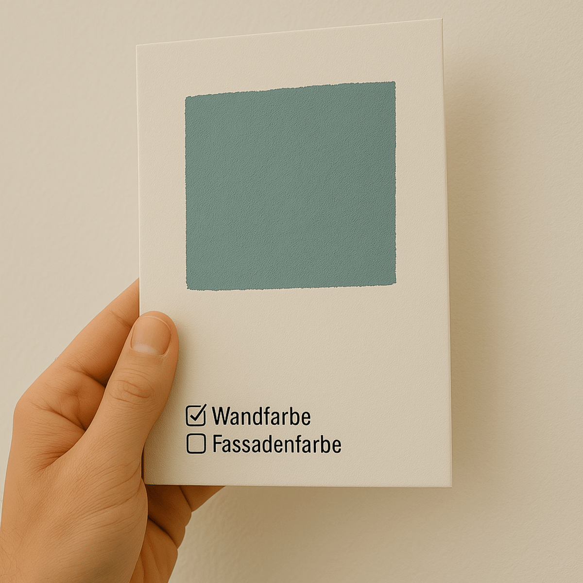 Farbmusterkarte A6 – mit echter Wand - oder Fassadenfarbe handgestrichen auf Leinenstrukturkarton - FK - FAF - Aprikose - Derendo