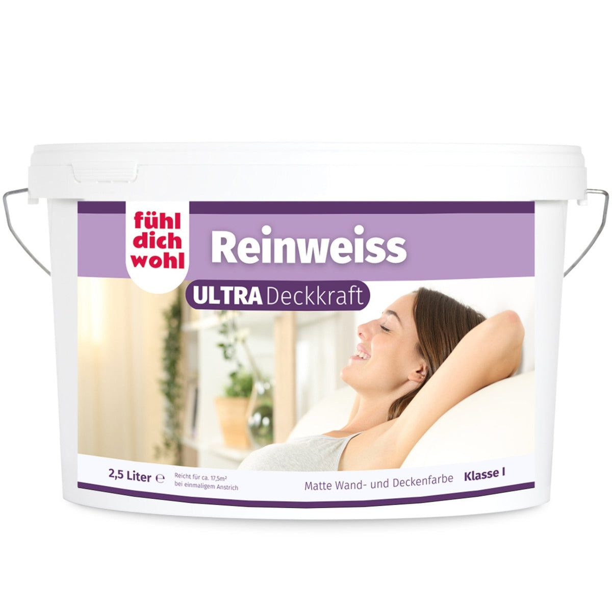 Fühl Dich Wohl Wandfarbe Reinweiss ULTRA Deckkraft - Unsere Beste - in 2.5 Liter – Produktbild von Derendo