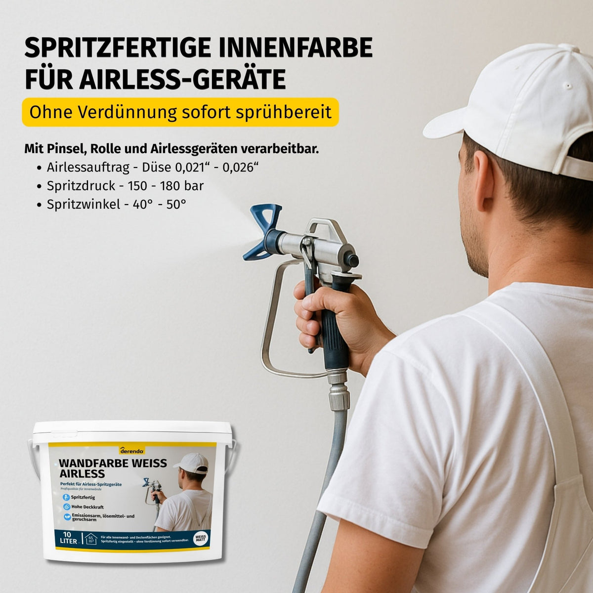 Wandfarbe Weiß für Airlessgerät – Direkt spritzfähig ohne Verdünnen in 2.5l – Produktbild von Derendo