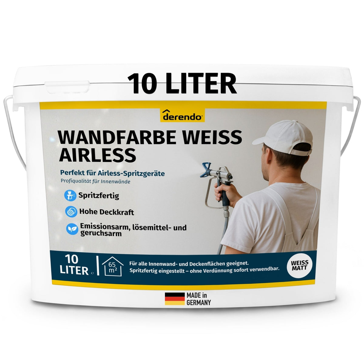 Wandfarbe Weiß für Airlessgerät – Direkt spritzfähig ohne Verdünnen in 2.5l – Produktbild von Derendo